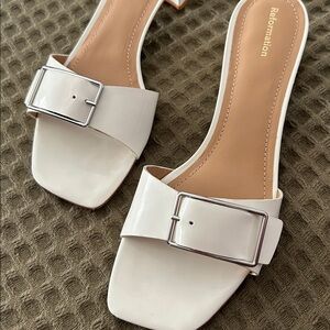 Reformation Adria Block Heeled Sandal White Patent - Size 7
